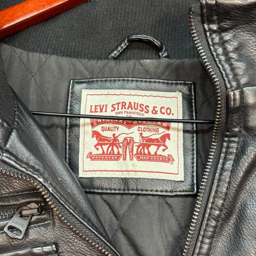 Levis Faux Leather Bomber Jacket Sz XXL Mens Black Streetwear Biker Pockets